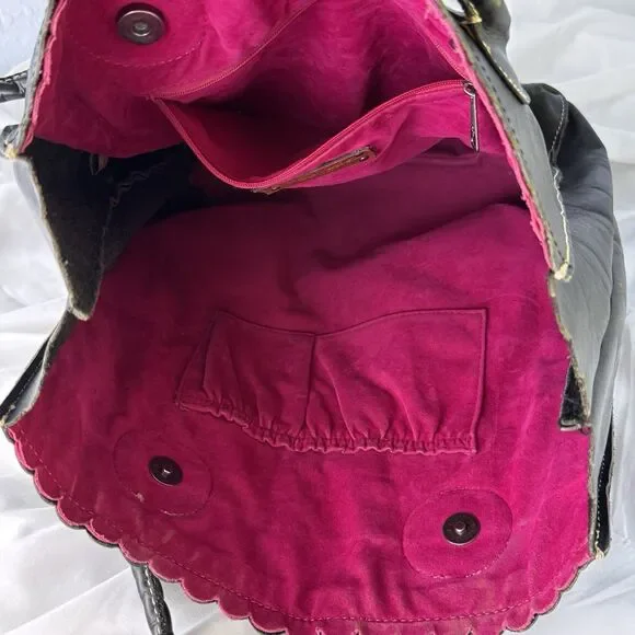 Patricia Nash Leather Tote Handbag Black Tooled Cutout 13x16 Pink Int Dustbag - Picture 7 of 8